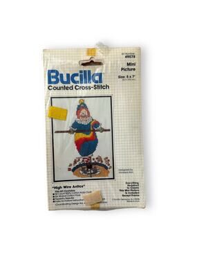 Bucilla Counted Cross Stitch Kit High Wire Antics No 49078 Vintage Clown 80s New